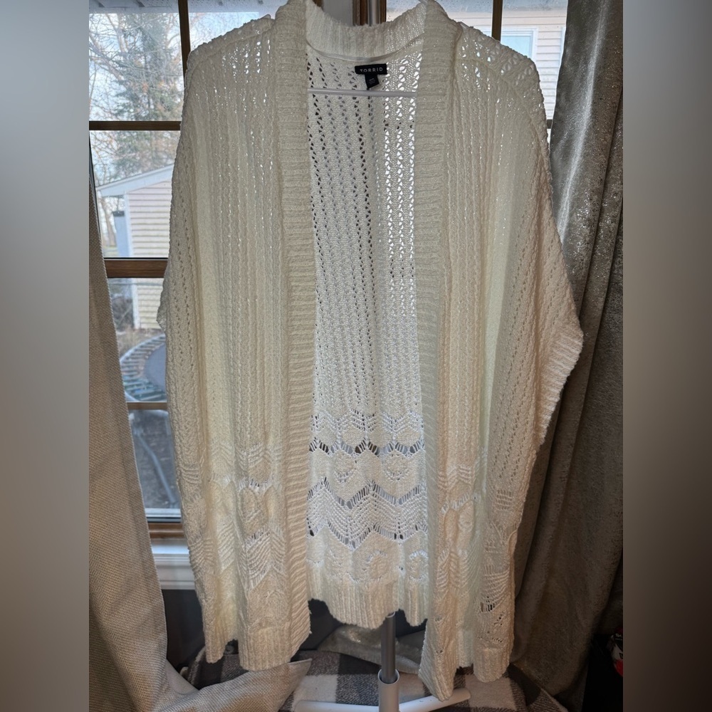 Torrid Cream Knit Shrug with Intricate Patterns